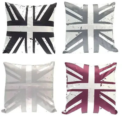 METALLIC UNION JACK UNFILLED CUSHION COVERS TWINPACK IN 4 COLOURS 43x43cm • £4.99