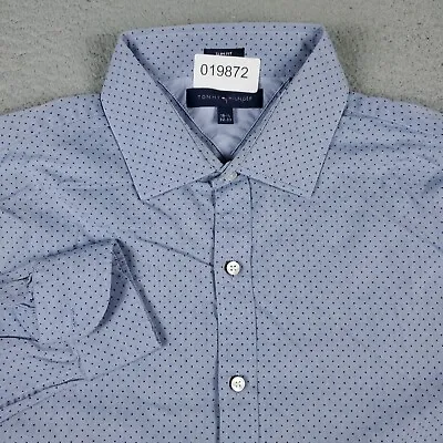 Tommy Hilfiger Shirt Mens 16.5 Blue Polka Dot Dress Button Up Long Sleeve ** • $12.71