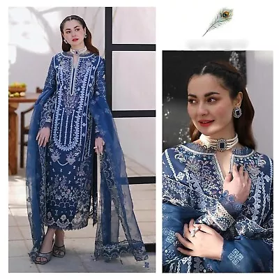 Pakistani Designer Embroidered Cotton Suit Unstitched 3 PC Women Shalwar Kameez • £35.99