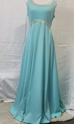 Vintage Women’s Floor Length Dress JCPenney Fashions Turquoise Gown Rounded Neck • $15.99