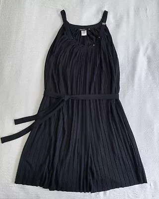 Vintage Y2K Miss Sixty Collection Black Pleated Cocktail Dress Belt Studs Small • $24.95