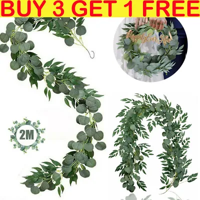 2M Artificial Fake Eucalyptus Garland Leaf Vine Green Leaves Wedding Xmas Decor • £3.79