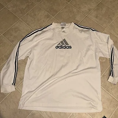 Vintage Adidas Long Sleeve Self Brand Logo White T-Shirt Adult Size XL • $29.99