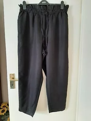 H&M Women's Black Pull-On Linen Blend Trousers Size L (16/18) BNWT • £10