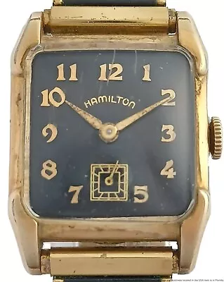 Art Deco Hamilton Mens Black Dial Mechanical Vintage Wrist Watch To Fix • $24.50