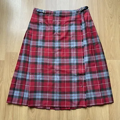 PITLOCHRY 100% Pure New Wool Red Tartan Kilt With Pin MADE IN SCOTLAND Size 16 • $43.50