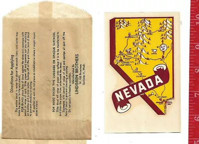 Vintage Water Decal Nevada State Map  Lindgren Brothers  • $8