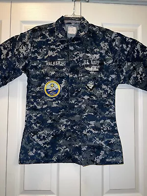 US Navy Blue Digital Camo Working Coat  - USS FORD CVN 78 - SMALL REGULAR • $14.99