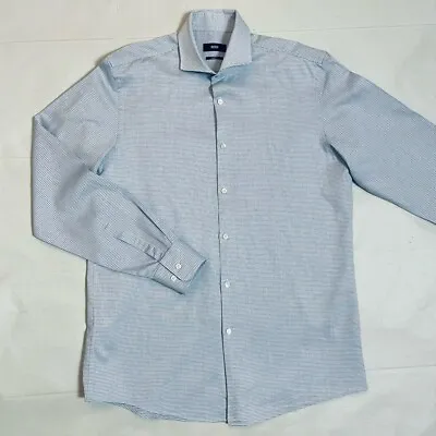 Hugo Boss Mark US Sharp Fit Plaid Blue Cotton Long Sleeve Dress Shirt Size 15.5 • $35.10