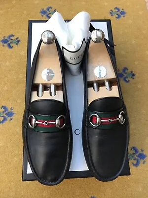 $341.83 • Buy Gucci Shoes Leather Loafers Horsebit UK 7.5 US 8 41.5 Web Red Mens Black Driver