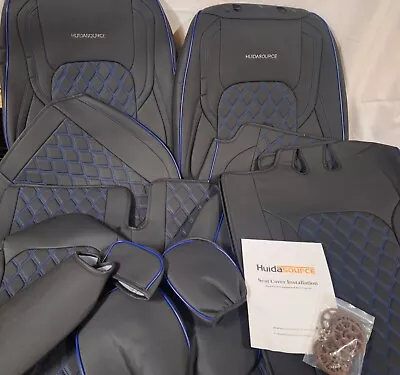 Front & Rear Truck Seat Covers For 2015-2024 Ford F150 SuperCrew Black & Blue • $135.99