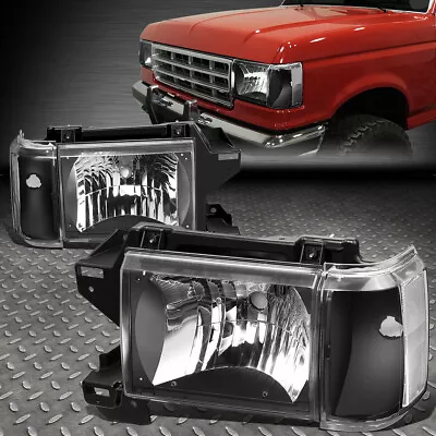 For 87-91 Ford F150 F250 Bronco Black Housing Clear Corner Headlight Head Lamps • $122.88