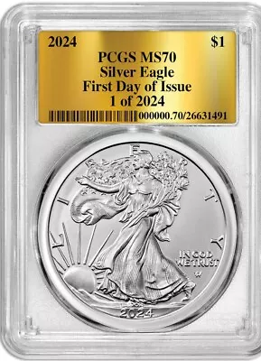 2024 American Silver Eagle FDOI Gold Label 1 Of 2024 PCGS MS70 PRE SALE 🔥 • $99.99