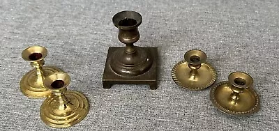 Vintage Brass Candleholder Lot Of 5 Small Metal Candle Sticks • $17.99