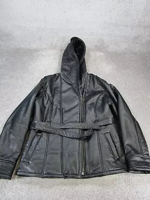 Vintage Wilsons Leather Coat Womens Large Black Leather Fur Lining Hooded Heavy • $64.99