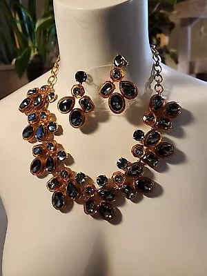 J. Crew Smokey Grey & TOPAZ YELLOW Crystal/Rhinestone BLING Statement Necklace🔥 • $250