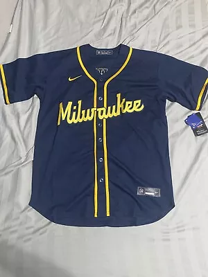 Jackson Chourio #11 Milwaukee Brewers Navy Blue Jersey Stitched Men’s Medium New • $50