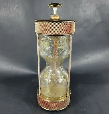 Vintage Mid Century Hour Glass Liquor Decanter Music Box Auld Lang Syne Brass • $34.97