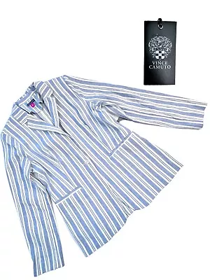 NWT VINCE CAMUTO Sz 12 Linen Blazer Blue White Striped Womens Jacket Lined • $44.95