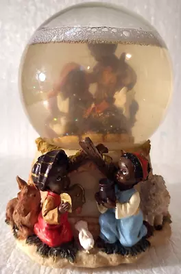 Vtg Musical Snow Globe O Little Town Of Bethlehem Dark Skin Nativity Scene Fig • $18.65