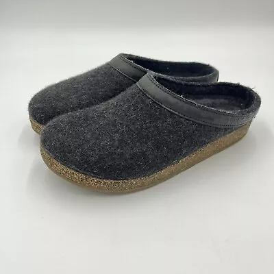 Haflinger Unisex GRIZZLY Charcoal Gray Black Wool Clog Mules Slippers Sz 41 US 8 • $36