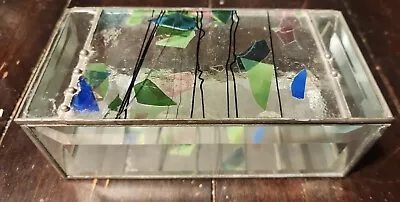 Leaded Decoupage Glass Mirrored Jewelry Box Trinket Box 6 X 3 X 2.5 Vintage • $19.99