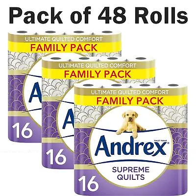 Andrex Supreme Quilted Roll Tissue Paper Strong Soft Air Pocket Pack 48 Rolls • £33.99