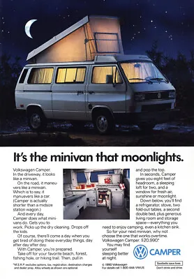 1990 Volkswagen Camper: Minivan That Moonlights Vintage Print Ad • $7.25