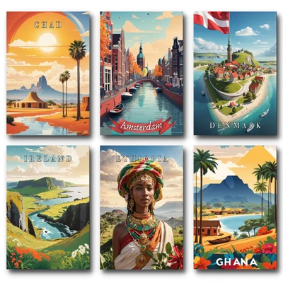 £4.99 • Buy Vintage Travel Posters Retro METAL SIGNS Plaques Home Wall Art Holiday Print Set