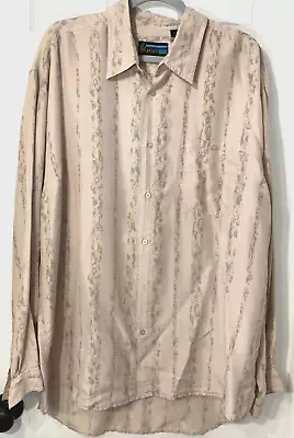 NEW! Vintage 90a Silk Shirt Mens XL Beige Vertical Stripe Watercolor Print NOS • $44.79