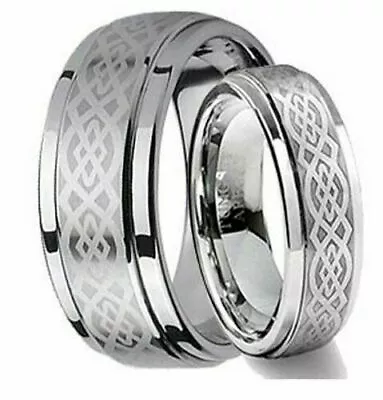 Free Engraving - 2 Set Matching Tungsten Carbide Celtick Knot Wedding Ring Set • $42.60