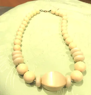 Creamy Ivory Vintage  Plastic Necklace 18  Center Bead Is Approx. 1 1/4  • $12