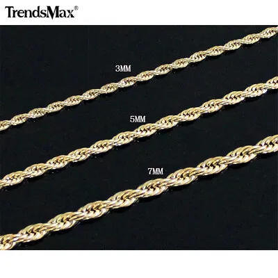 Gold Plated Stainless Steel Rope Chain Necklace 3/5/7mm 16-30  Choker Men Women • $9.49