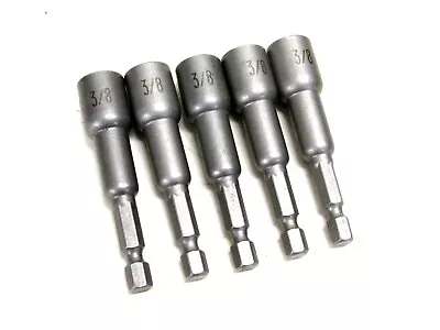 New! Lot Of (5) 3/8  Magnetic 6 Point Nut Driver Bits 1/4  Hex Drive • $3.99