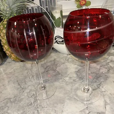 Mikasa “Cheers” Balloon Wine Glasses Red 24 Fl Oz 2 Etched Designs. Ex. Cond • $29.99