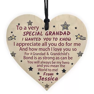 £2.95 • Buy Personalise Grandad Gifts Wooden Heart Sign Gifts For Grandad Grandparent Plaque