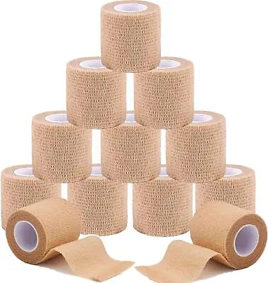 12 Rolls Bandage Roll Plaster Extra Sticky Elastic Fabric Strapping 5cm × 4.5m • £14.91