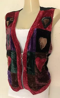 Vtg Speed Limit Vest Size Medium Velvet Patchwork Hearts Zipper 1980’s - 90’s • $8.55