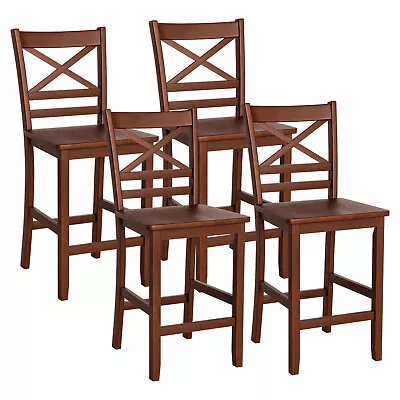 Costway Set Of 4 Bar Stools 24  Counter Height Chairs W/ Rubber Wood Legs Walnut • $269.99