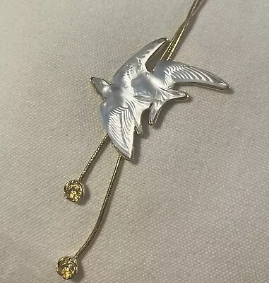 Vintage Lalique Sterling And Crystal Swallows Lariat Necklace  • £194.61