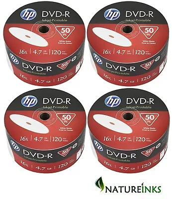 £36.99 • Buy 200 Genuine HP White Inkjet Printable DVD-R 16x 4.7GB 120 Mins Blank Discs