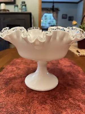 Vtg Fenton Silver Crest Milk Glass Large Fruit Compote Bowl Pedestal Base 8 X 6 • $20