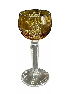 Boheman Czech Yellow Crystal Cut To Clear Shot / Wine Miniature Glass • $15.95