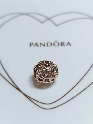 Genuine Pandora 💛 Rose Gold Openwork Hearts All Over 💛 Shape Charm ALE MET • £17