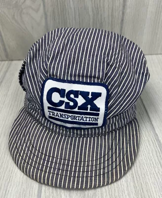 Vintage CSX  Snapback Hat Patch Railroad Engineer Cap Blue Striped Conductor USA • $15.19