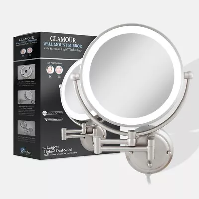 Zadro Wall Makeup Mirror 11 3/8 Mirror Bi-View 5X/1X Magnification LED Lighted • $165