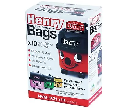 £11.39 • Buy Genuine Numatic Hepa-Flo Hoover Vacuum Bags Henry Hetty James NVM-1CH