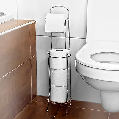 £8.49 • Buy Free Standing 4 Roll Chrome Toilet Paper Tissue Dispenser Storage Holder Stand