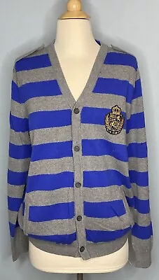 Vintage Express College Prep School Striped Cardigan Sweater Size M Logo Patch • $28