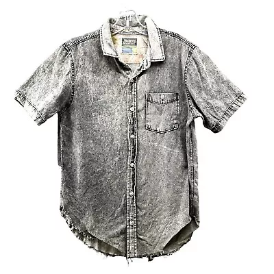 Modern Amusement Denim Shirt Mens Small S Gray Stonewash Short Sleeve Fringe • $15.99